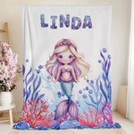 Personalized Fantasy Mermaid Underwater World Soft Throw Blanket with Name Home Decor Birthday Gift for Girls
