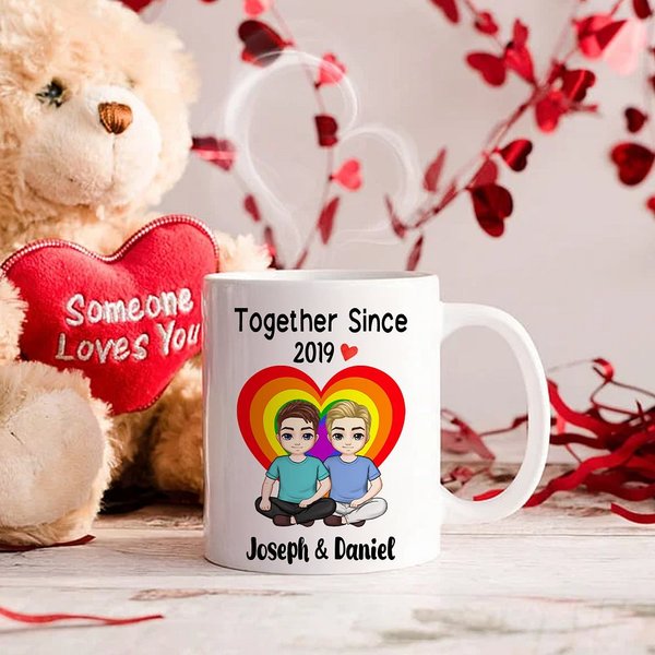 Personalised Together Since Year Heart Cartoon Couple Character 11 oz Ceramic Coffee Mug with Names Anniversary Birthday Gift for Couples