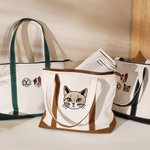 Personalised Embroidered 1-4 Dog Cat Pet Portrait Photos Large Canvas Tote Bag Birthday Gift for Mom Pet Lovers