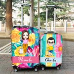 Personalizado colorido de la flor de rayas de dibujos animados de viaje de caracteres funda de equipaje se adapta a 18-32 pulgadas maleta con el nombre de regalo de cumpleaños para los amigos de la fa