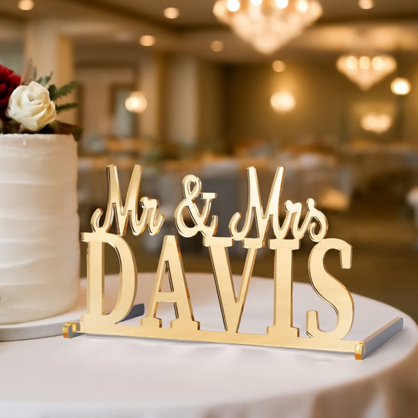 Personalised Mr & Mrs Name Sign with Last Name Party Desk Wedding Decor Gift for Newlyweds