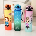 Personalized Cartoon Characters Birth Flower 32oz Motivational Sport Water Bottle with Time Marker and Name Birthday Gift for Family