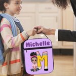 Personalized Cartoon Character Apple Pencil Initial Insulated Lunch Bag with Name Daily Travel Back to School Birthday Gift for Kids Students