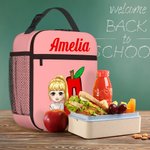 Personalized Cartoon Character Apple Pencil Initial Insulated Lunch Bag with Name Daily Travel Back to School Birthday Gift for Kids Students