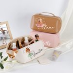 Bolsa de maquillaje de piel de PU con nombre para niña de ballet en 3D personalizada Accesorios de viaje portátiles Regalo de cumpleaños para niñas bailarinas