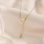 Personalizada Corazón Lariat Collar con Dangling Zirconia Inicial Dainty Joyería Cumpleaños Día de San Valentín Aniversario de regalo para las mujeres
