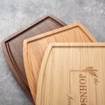 Personalized Engraved Leaf Charcuterie Cutting Board with Name Date and Juice Groove Housewarming Wedding Gift for Family
