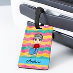 Henkilökohtainen sarjakuvahahmo kesäloma tyyli matkatavaroiden tag kanssa nimi Travel Essential vuosipäivä syntymäpäivälahja perheelle ystävät