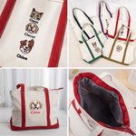 Personalized Embroidered 1-4 Dog Cat Pet Portrait Photos Oxford Tote Bag with Names Birthday Mother's Day Gift for Pet Mom Lover