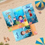 Toalla de playa personalizada con personaje de dibujos animados el mundo marino y nombre de secado rápido regalo de cumpleaños para familia y amigos