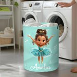 Personalized Cartoon Ballet Girl Large Waterproof Laundry Storage Basket with Name Nursery Decor Birthday Gift for Ballerina Girl Ballet Lovers