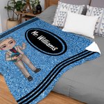 Coperta morbida con nome per la festa dell'insegnante con design a pastelli colorati personalizzati, personaggio dei cartoni animati.