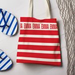 Gepersonaliseerde Streep Duurzame Grote Canvas Tas met Naam Verjaardag Strand Reisaccessoire Cadeau voor Vrienden Familie