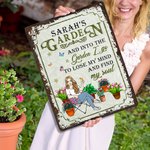 Personalized Retro Garden Cartoon Character Vertical Metal Sign with Name Garden Decor Birthday Gift for Grandma Mom Gardening Lover