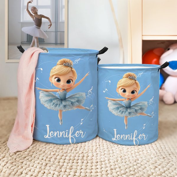Personalized Cartoon Ballet Girl Large Waterproof Laundry Storage Basket with Name Nursery Decor Birthday Gift for Ballerina Girl Ballet Lovers