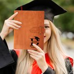 Personalized Grad Cap Initial A5 PU Leather Notebook Cover with Name and Storage Pocket Graduation Gift for Graduates
