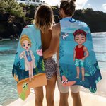 Toalla de playa personalizada con personaje de dibujos animados el mundo marino y nombre de secado rápido regalo de cumpleaños para familia y amigos