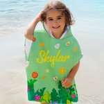 Personalised Fruits Palm Tree Marine Animals Soft Quick Dry Kid Hooded Beach Towel with Name Summer Holiday Travel Birthday Gift for Boys Girls