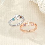 Personalized Double Birthstones Cross Ring Dainty Jewelry with Engraved Text Birthday Anniversary Gift for Christian Women Couples