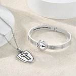 Personalized Birthstone Cross Key Necklace Unlock Heart Bracelet Set with Engraved Text Christening Birthday Anniversary Gift for Women Believers