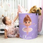 Personalized Cartoon Ballet Girl Large Waterproof Laundry Storage Basket with Name Nursery Decor Birthday Gift for Ballerina Girl Ballet Lovers