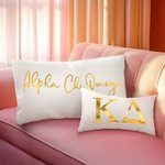 Personalized Sorority Golden Greek Letter Cozy Lumbar Throw Pillow Cover Home Decor Big Day Gift for Friend Girls | Callie × Affinity Licensing