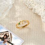 Personalized Double Birthstones Cross Ring Dainty Jewelry with Engraved Text Birthday Anniversary Gift for Christian Women Couples