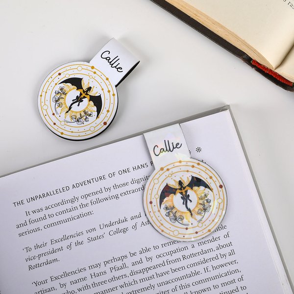 Personalised Fourth Wing Dragon Reflective Magnetic Bookmark Clip with Name and Card Birthday Gift for Fantasy Lovers Book Lovers