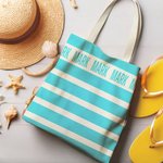 Gepersonaliseerde Streep Duurzame Grote Canvas Tas met Naam Verjaardag Strand Reisaccessoire Cadeau voor Vrienden Familie