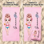 Serviette de Plage Personnalisée avec Fleur de Naissance Personnage et Nom Linge Doux Séchage Rapide Accessoire Cadeau de Vacances pour Femme