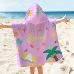 Personalised Fruits Palm Tree Marine Animals Soft Quick Dry Kid Hooded Beach Towel with Name Summer Holiday Travel Birthday Gift for Boys Girls