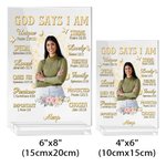 Personalized Butterfly Floral Bible God Says I Am Transparent Acrylic Plaque with Base and Name Birthday Religious Baptism Gift for Christians