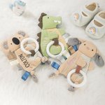 Henkilökohtainen Söpö Dino Rabbit Koala Teether Crinkle Baby Security Blanket kirjailtu nimi Syntymäpäivä Baby Shower lahja vastasyntyneille