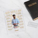 Personalized Butterfly Floral Bible God Says I Am Transparent Acrylic Plaque with Base and Name Birthday Religious Baptism Gift for Christians