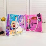 Borsa tote personalizzata impermeabile trasparente neon laser stile Y2K con personaggio cartone animato e nome regalo di compleanno per donne
