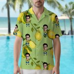 Personalised Hawaiian Style Lemon Theme Face Photo Soft Shirt Beach Party Vacation Birthday Gift for Family Friends Travel Lovers