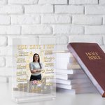 Personalized Butterfly Floral Bible God Says I Am Transparent Acrylic Plaque with Base and Name Birthday Religious Baptism Gift for Christians