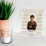 Personalized Butterfly Floral Bible God Says I Am Transparent Acrylic Plaque with Base and Name Birthday Religious Baptism Gift for Christians