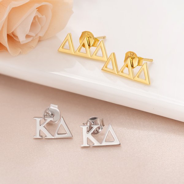 Personalized Greek Letter Stud Earrings Dainty Jewelry Bid Day Sorority Birthday Gift for Sisters Friends | Callie × Affinity Licensing
