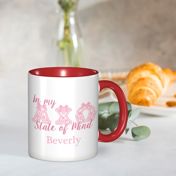 Personalized State of Mind Bow Greek Letters 11oz Ceramic Mug with Name Sorority Chapter Party Gift for Sister Friends | Callie × Affinity Licensing