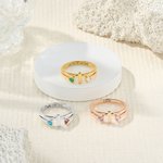 Personalized Double Birthstones Cross Ring Dainty Jewelry with Engraved Text Birthday Anniversary Gift for Christian Women Couples