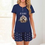 Pyjama à Manches Courtes Personnalisée avec Photos et Texte Cadeau Anniversaire pour Femme Propriétaire d'Animaux de Compagnie