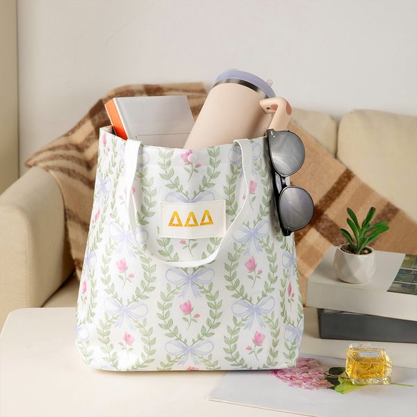 Personalized Floral Leaf Bows Greek Letter Insulated Tote Bag Sorority Birthday Gift for Sisters Friends | Callie × Affinity Licensing