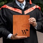 Personalized Grad Cap Initial A5 PU Leather Notebook Cover with Name and Storage Pocket Graduation Gift for Graduates
