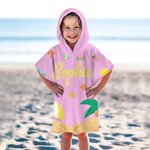 Personalised Fruits Palm Tree Marine Animals Soft Quick Dry Kid Hooded Beach Towel with Name Summer Holiday Travel Birthday Gift for Boys Girls