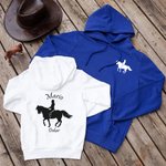 Personalisierte Multicolor Pferd Reiten Muster T-Shirt Sweatshirt Hoodie mit Namen Geburtstag Geschenk für Pferdeliebhaber