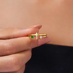 Personalized Double Birthstones Cross Ring Dainty Jewelry with Engraved Text Birthday Anniversary Gift for Christian Women Couples