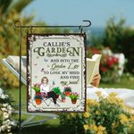 Personalized Retro Garden Cartoon Character Vertical Metal Sign with Name Garden Decor Birthday Gift for Grandma Mom Gardening Lover