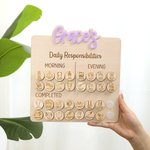 Personalised Name Daily Responsibilities Chore Chart with Hook and Loop and Token Daily Interactive Room Decor Birthday Gift for Kids Parents