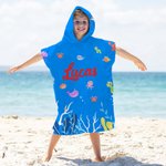Toalla de playa con capucha personalizada con patrón de frutas animales marinos y nombre de secado rápido regalo de vacaciones y cumpleaños para niños